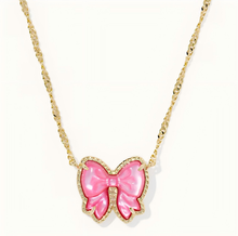 Load image into Gallery viewer, Bow Short Pendant Necklace in Carved Mother-of-Pearl, Reversible, Fashion Jewelry Gift Idea
