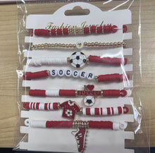 Load image into Gallery viewer, Sports Game Day Bracelet Set Football Soccer Softball Theme Heishi Clay Bead Stackable Bracelets Multi‑Style Sport Fan Charm Wrist Jewelry Gift for Women Girls