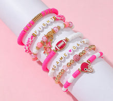 Load image into Gallery viewer, Sports Game Day Bracelet Set Football Soccer Softball Theme Heishi Clay Bead Stackable Bracelets Multi‑Style Sport Fan Charm Wrist Jewelry Gift for Women Girls