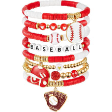 Lade das Bild in den Galerie-Viewer, Sports Game Day Bracelet Set Hockey Volleyball Baseball Soccer Softball Theme Heishi Clay Bead Stackable Bracelets Multi‑Style Sport Fan Charm Wrist Jewelry Gift for Women Girls