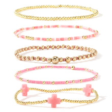 Lade das Bild in den Galerie-Viewer, Bohemian Cross Beaded Stackable Bracelets Set Multi Layer Seed Bead Stretch Bracelet for Women Religious Jewelry Gift