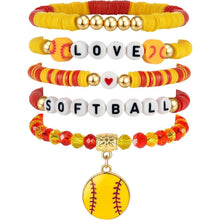 Lade das Bild in den Galerie-Viewer, Sports Game Day Bracelet Set Hockey Volleyball Baseball Soccer Softball Theme Heishi Clay Bead Stackable Bracelets Multi‑Style Sport Fan Charm Wrist Jewelry Gift for Women Girls