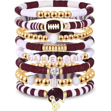 Load image into Gallery viewer, Sports Game Day Bracelet Set Football Soccer Softball Theme Heishi Clay Bead Stackable Bracelets Multi‑Style Sport Fan Charm Wrist Jewelry Gift for Women Girls