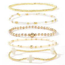 Lade das Bild in den Galerie-Viewer, Bohemian Cross Beaded Stackable Bracelets Set Multi Layer Seed Bead Stretch Bracelet for Women Religious Jewelry Gift
