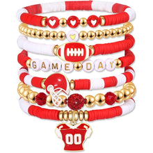 Load image into Gallery viewer, Sports Game Day Bracelet Set Football Soccer Softball Theme Heishi Clay Bead Stackable Bracelets Multi‑Style Sport Fan Charm Wrist Jewelry Gift for Women Girls