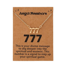 Load image into Gallery viewer, Angel Number Necklace 111 222 333 777 Stainless Steel Lucky Number Pendant Gold Chain Spiritual Manifestation Jewelry With Message Card