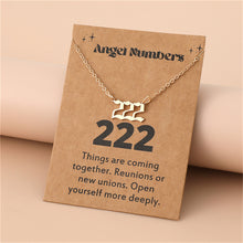 Load image into Gallery viewer, Angel Number Necklace 111 222 333 777 Stainless Steel Lucky Number Pendant Gold Chain Spiritual Manifestation Jewelry With Message Card