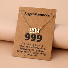 Load image into Gallery viewer, Angel Number Necklace 111 222 333 777 Stainless Steel Lucky Number Pendant Gold Chain Spiritual Manifestation Jewelry With Message Card