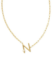 Cargar imagen en el visor de la galería, Gold Letter Initial A-Z Short Pendant Necklace in White Pearl, Fashion Jewelry, Unique Gifts
