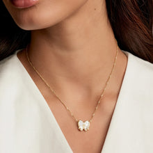 Load image into Gallery viewer, Bow Short Pendant Necklace in Carved Mother-of-Pearl, Reversible, Fashion Jewelry Gift Idea