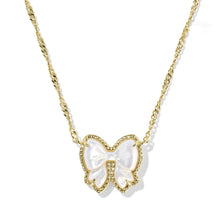 Load image into Gallery viewer, Bow Short Pendant Necklace in Carved Mother-of-Pearl, Reversible, Fashion Jewelry Gift Idea