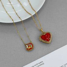 Carregar imagem no visualizador da galeria, Vintage Apple Shape/Heart Locket Short Pendant Necklace in Red Kyocera Opal/Mother-of-Pearl,Fashion Jewelry, Unique Gifts