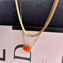Lade das Bild in den Galerie-Viewer, Halloween Orange Pumpkin Herringbone Double Strand Necklace for Women, Fashion Jewelry, Unique Gifts