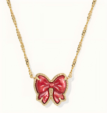 Load image into Gallery viewer, Bow Short Pendant Necklace in Carved Mother-of-Pearl, Reversible, Fashion Jewelry Gift Idea