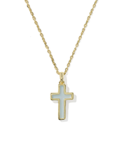 Cargar imagen en el visor de la galería, Cross Gold Pendant Necklace in Dichroic Glass, Fashion Jewelry, Unique Gifts
