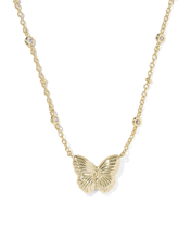 Cargar imagen en el visor de la galería, Butterfly Gold Short Pendant Necklace, with Adjustable Slider Bead, Fashion Jewelry, Unique Gifts
