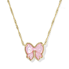 Load image into Gallery viewer, Bow Short Pendant Necklace in Carved Mother-of-Pearl, Reversible, Fashion Jewelry Gift Idea
