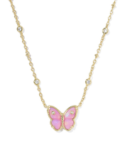 Cargar imagen en el visor de la galería, Butterfly Gold Short Pendant Necklace, with Adjustable Slider Bead, Fashion Jewelry, Unique Gifts
