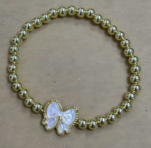 Carregar imagem no visualizador da galeria, Bow Stretch Bracelet in Carved Mother-of-Pearl, Reversible, Fashion Jewelry Gift Idea
