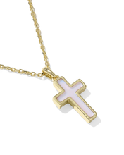 Cargar imagen en el visor de la galería, Cross Gold Pendant Necklace in Dichroic Glass, Fashion Jewelry, Unique Gifts

