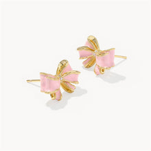 Cargar imagen en el visor de la galería, LSF Pink Enamel Bow Stud Earrings for Women Rhinestone Inlaid Bowknot Ear Stud Sweet Daily Fashion Jewelry Gift
