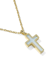 Cargar imagen en el visor de la galería, Cross Gold Pendant Necklace in Dichroic Glass, Fashion Jewelry, Unique Gifts
