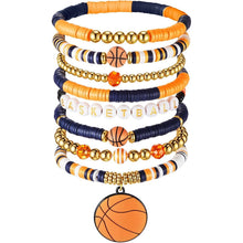 Load image into Gallery viewer, Sports Game Day Bracelet Set Hockey Volleyball Baseball Soccer Softball Theme Heishi Clay Bead Stackable Bracelets Multi‑Style Sport Fan Charm Wrist Jewelry Gift for Women Girls
