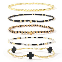 Load image into Gallery viewer, Bohemian Cross Beaded Stackable Bracelets Set Multi Layer Seed Bead Stretch Bracelet for Women Religious Jewelry Gift
