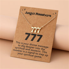 Load image into Gallery viewer, Angel Number Necklace 111 222 333 777 Stainless Steel Lucky Number Pendant Gold Chain Spiritual Manifestation Jewelry With Message Card
