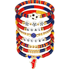 Load image into Gallery viewer, Sports Game Day Bracelet Set Hockey Volleyball Baseball Soccer Softball Theme Heishi Clay Bead Stackable Bracelets Multi‑Style Sport Fan Charm Wrist Jewelry Gift for Women Girls
