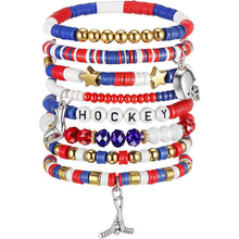 Load image into Gallery viewer, Sports Game Day Bracelet Set Hockey Volleyball Baseball Soccer Softball Theme Heishi Clay Bead Stackable Bracelets Multi‑Style Sport Fan Charm Wrist Jewelry Gift for Women Girls

