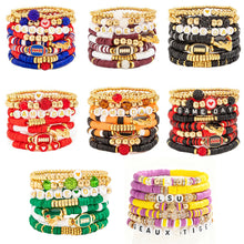 Carica l'immagine nel visualizzatore di Gallery, Football Theme Beaded Bracelet Set Multi‑Color Heishi Clay Bead Sport Charm Stackable Bracelets Fan Party Jewelry Gift For Women Teen Girls

