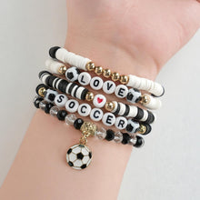 Load image into Gallery viewer, Sports Game Day Bracelet Set Hockey Volleyball Baseball Soccer Softball Theme Heishi Clay Bead Stackable Bracelets Multi‑Style Sport Fan Charm Wrist Jewelry Gift for Women Girls
