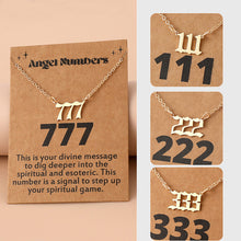 Load image into Gallery viewer, Angel Number Necklace 111 222 333 777 Stainless Steel Lucky Number Pendant Gold Chain Spiritual Manifestation Jewelry With Message Card
