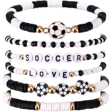 Load image into Gallery viewer, Sports Game Day Bracelet Set Hockey Volleyball Baseball Soccer Softball Theme Heishi Clay Bead Stackable Bracelets Multi‑Style Sport Fan Charm Wrist Jewelry Gift for Women Girls
