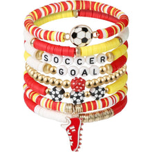 Load image into Gallery viewer, Sports Game Day Bracelet Set Hockey Volleyball Baseball Soccer Softball Theme Heishi Clay Bead Stackable Bracelets Multi‑Style Sport Fan Charm Wrist Jewelry Gift for Women Girls
