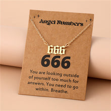 Load image into Gallery viewer, Angel Number Necklace 111 222 333 777 Stainless Steel Lucky Number Pendant Gold Chain Spiritual Manifestation Jewelry With Message Card
