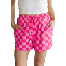 Load image into Gallery viewer, 3 Colors Checkered Drawstring Shorts, Women's Casual Elastic Waist Summer Beach Shorts with Pockets
