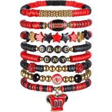 Load image into Gallery viewer, Sports Game Day Bracelet Set Hockey Volleyball Baseball Soccer Softball Theme Heishi Clay Bead Stackable Bracelets Multi‑Style Sport Fan Charm Wrist Jewelry Gift for Women Girls
