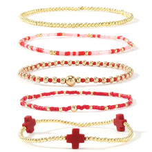 Load image into Gallery viewer, Bohemian Cross Beaded Stackable Bracelets Set Multi Layer Seed Bead Stretch Bracelet for Women Religious Jewelry Gift
