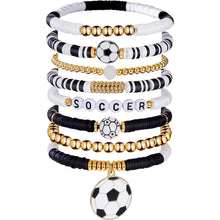 Load image into Gallery viewer, Sports Game Day Bracelet Set Hockey Volleyball Baseball Soccer Softball Theme Heishi Clay Bead Stackable Bracelets Multi‑Style Sport Fan Charm Wrist Jewelry Gift for Women Girls

