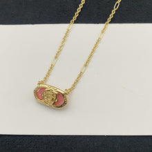 Load image into Gallery viewer, Etch Frame Oval Pendant Necklace for Women, Gold Plated Mixed Paperclip Chain Western Boho Jewelry Gift
