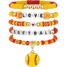 Load image into Gallery viewer, Sports Game Day Bracelet Set Hockey Volleyball Baseball Soccer Softball Theme Heishi Clay Bead Stackable Bracelets Multi‑Style Sport Fan Charm Wrist Jewelry Gift for Women Girls
