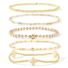 Load image into Gallery viewer, Bohemian Cross Beaded Stackable Bracelets Set Multi Layer Seed Bead Stretch Bracelet for Women Religious Jewelry Gift
