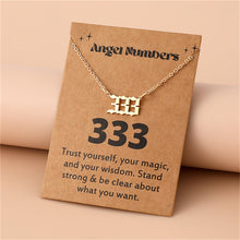 Load image into Gallery viewer, Angel Number Necklace 111 222 333 777 Stainless Steel Lucky Number Pendant Gold Chain Spiritual Manifestation Jewelry With Message Card
