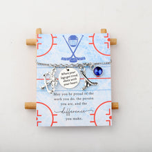 Load image into Gallery viewer, Ice Hockey Charm Bracelet Inspirational Engraved Quote Adjustable Box Chain Bracelet Hockey Player Gift for Women Girls Sports Jewelry
