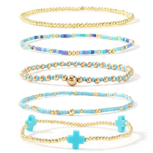 Load image into Gallery viewer, Bohemian Cross Beaded Stackable Bracelets Set Multi Layer Seed Bead Stretch Bracelet for Women Religious Jewelry Gift
