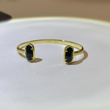Cargar imagen en el visor de la galería, Black Glass Gemstone Cuff Bangle Bracelet for Women, Healing Jewelry, Birthday Gift for Her
