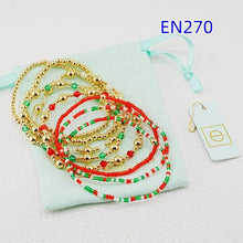 Load image into Gallery viewer, 8pcs Red Green Gold Beaded Stackable Bracelet Set - Christmas Holiday Layered Bracelets Boho Fashion Jewelry for Women

