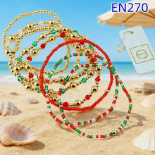 Load image into Gallery viewer, 8pcs Red Green Gold Beaded Stackable Bracelet Set - Christmas Holiday Layered Bracelets Boho Fashion Jewelry for Women
